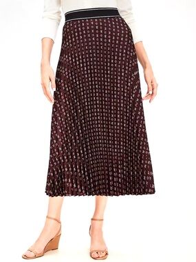 LOFT Burgundy Pleated Midi Skirt (Size XS)